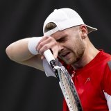Jérôme Kym n'a jamais pu croire en l'exploit face à Carballes Baena KEYSTONE/ANTHONY ANEX